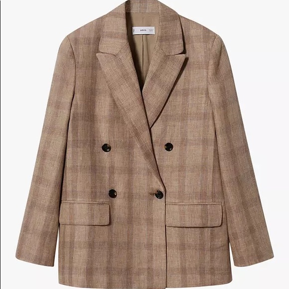 Mango Jackets & Blazers - New Mango Brown checkered Linen Blazer